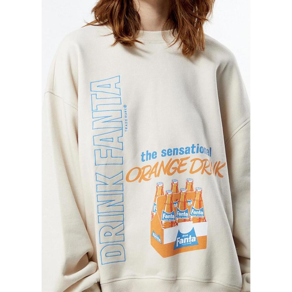 PacSun x Fanta Crew Neck Oversized Fleece Sweatshirt Sand NWT Small